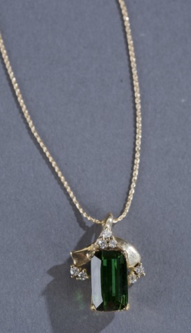 Appraisal: Tourmaline and Diamond Necklace Set in K yellow gold Chain