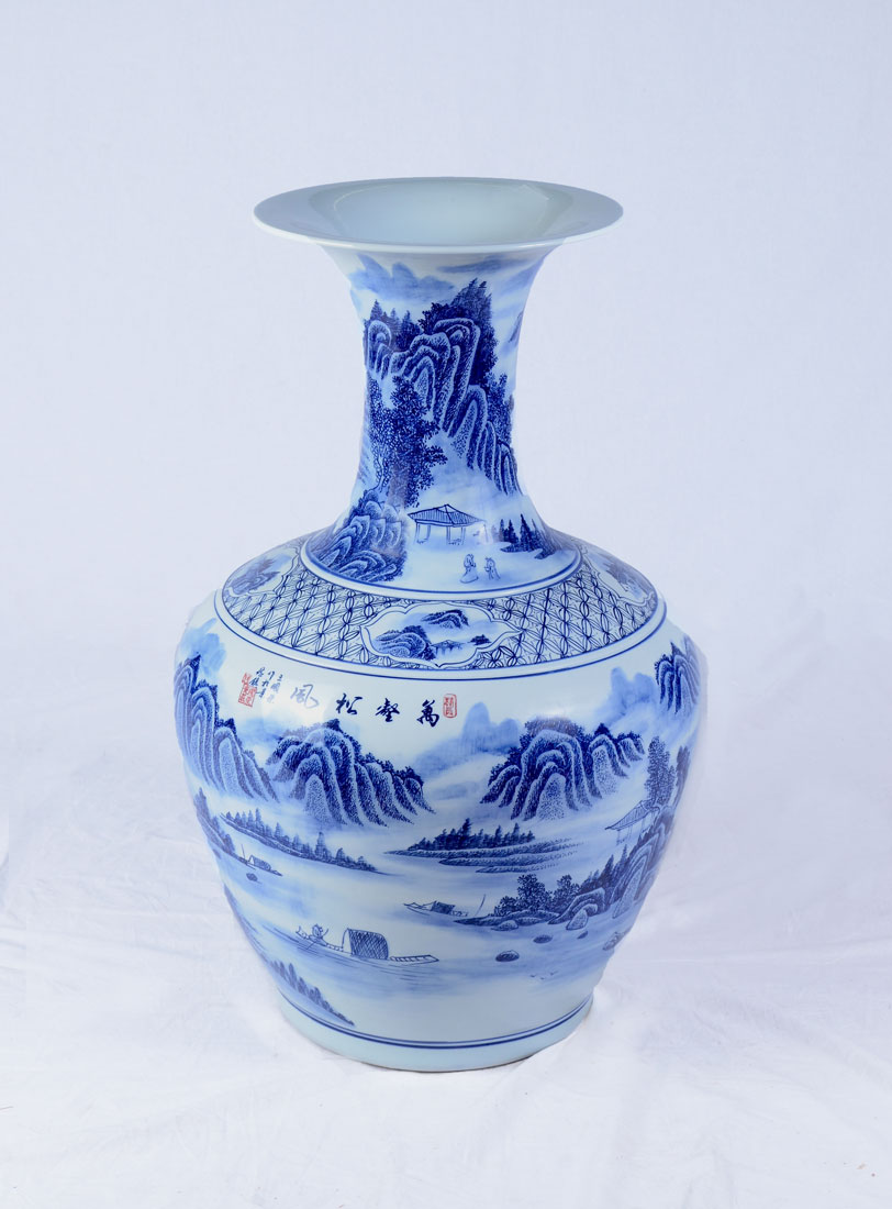 Appraisal: LARGE CHINESE BLUE WHITE FLOOR VASE Contemporary vase with flared