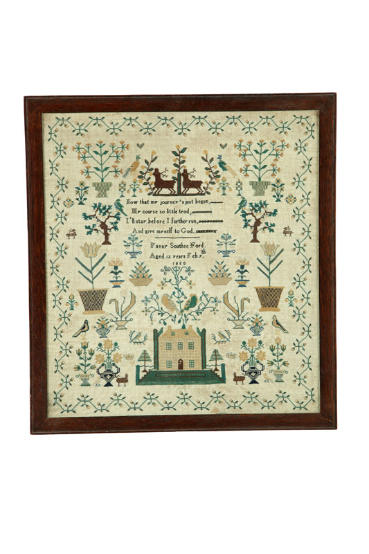 Appraisal: SAMPLER Fanny Southee Ford England silk on wool Minute stitches