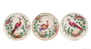 Appraisal: Group Porcelain Aviary Cabinet Plates Chelsea Group of three porcelain