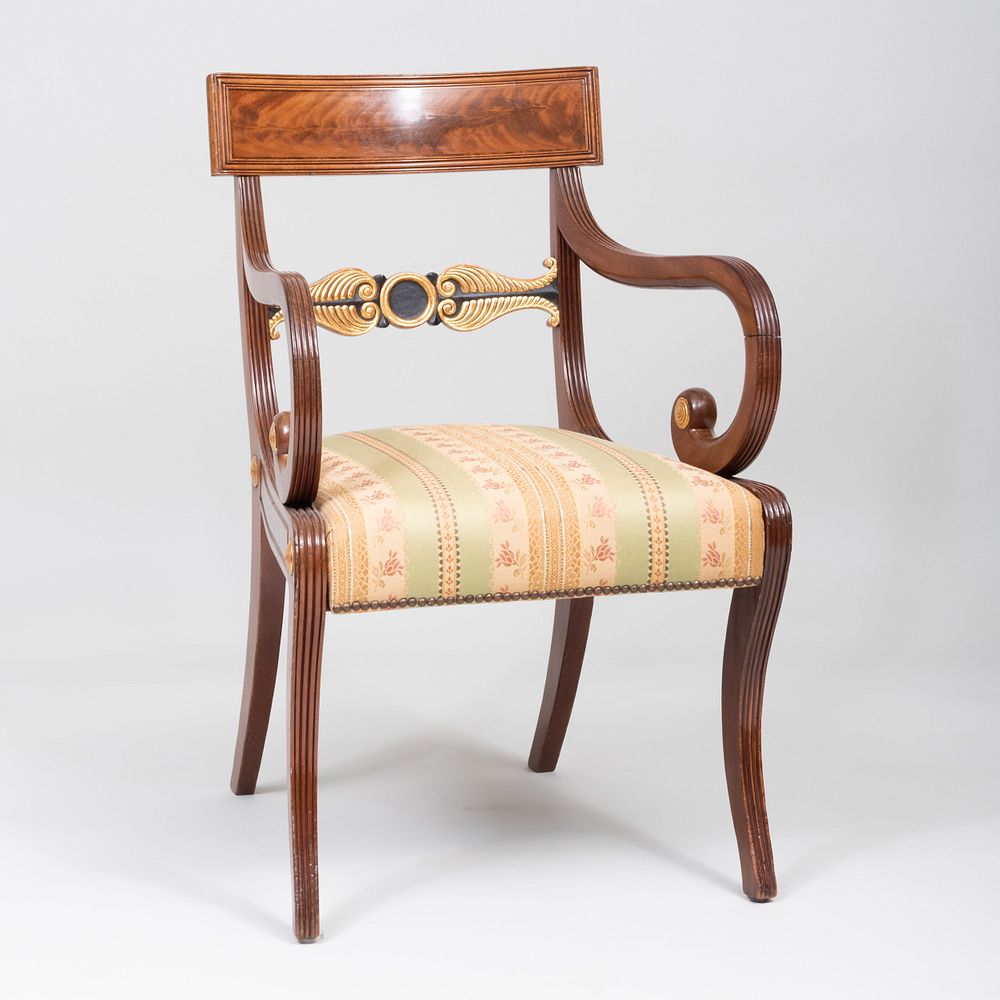 Appraisal: Regency Mahogany Ebonized and Parcel-Gilt Armchair x x in S