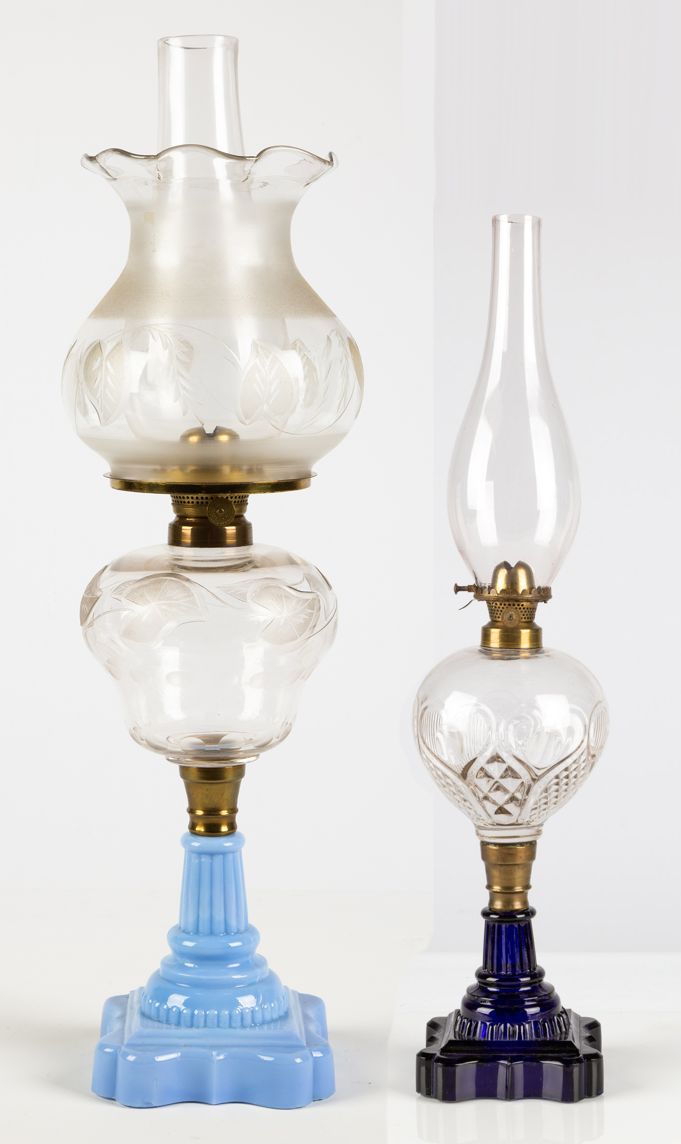 Appraisal: TH CENTURY OIL LAMPS Hearts Under Glass Oil Lamp circa