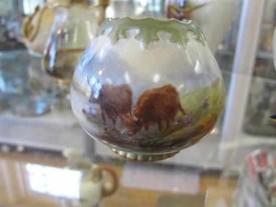 Appraisal: ROYAL WORCESTER SMALL HIGHLAND CATTLE VASE SIGNED H STINTON