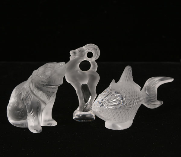 Appraisal: Lalique art glass animals frosted antelope clear bear clear fish