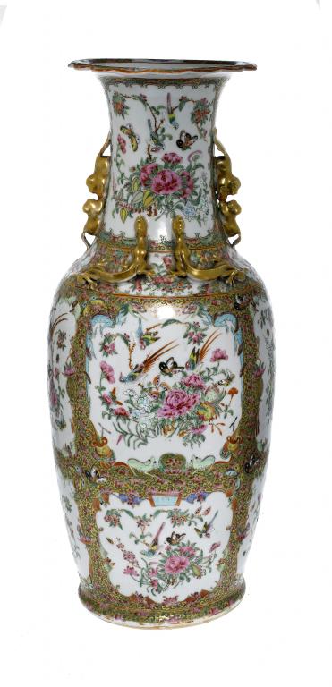 Appraisal: A CANTON VASE applied with gilt chilong and dog of