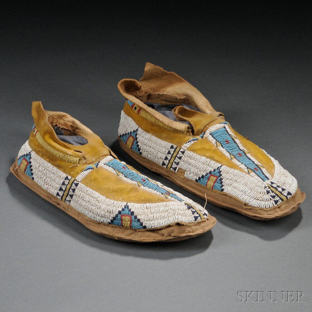 Appraisal: Pair of Cheyenne Beaded Hide Moccasin Tops c last quarter