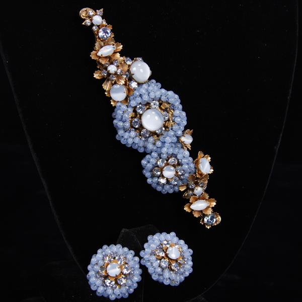 Appraisal: Miriam Haskell pc Blue Moonstone Brooch Pin Clip earrings H