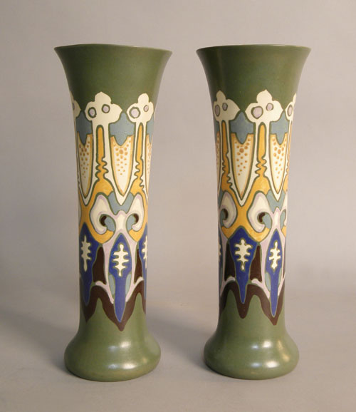 Appraisal: Pair of Gouda pottery vases h