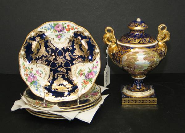 Appraisal: A Crown Derby porcelain covered urn and six Booth's earthenware