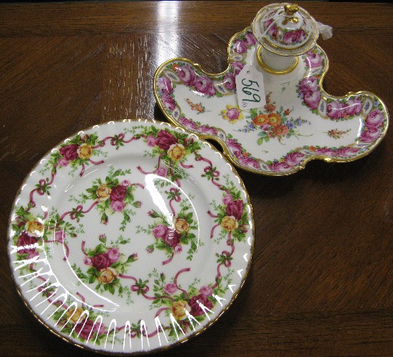 Appraisal: FOUR ROYAL ALBERT DESSERT PLATES AND AN INKWELL The desert