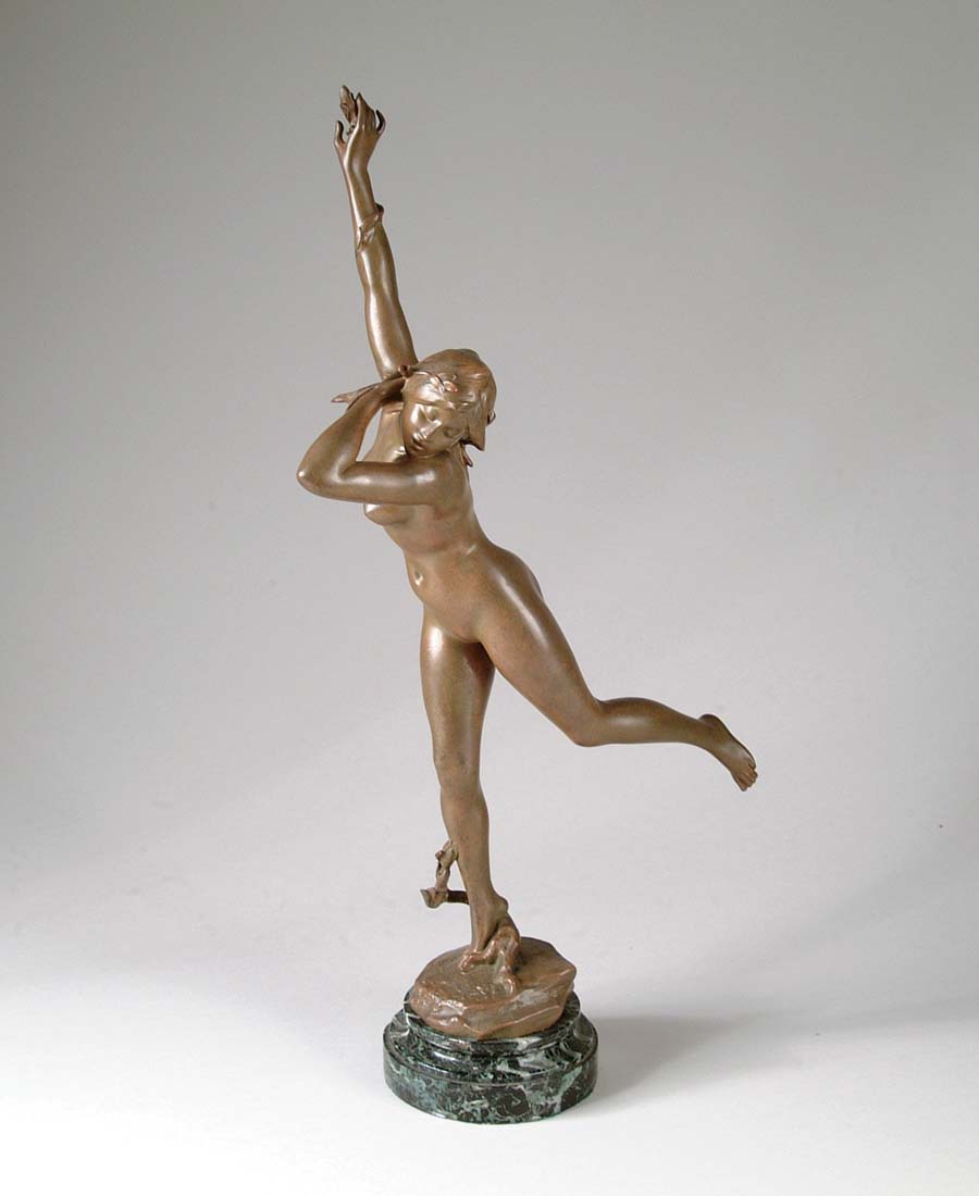 Appraisal: DANCING NUDE BRONZE Beautiful bronze sculpture depicts nude woman in