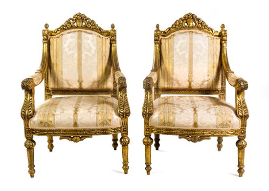 Appraisal: Sale Lot A Pair of Louis XVI Style Giltwood Fauteuils