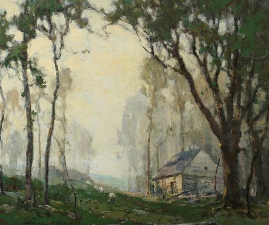 Appraisal: CHAUNCEY FOSTER RYDER American - SHEEP AND COTTAGE IN GROVE