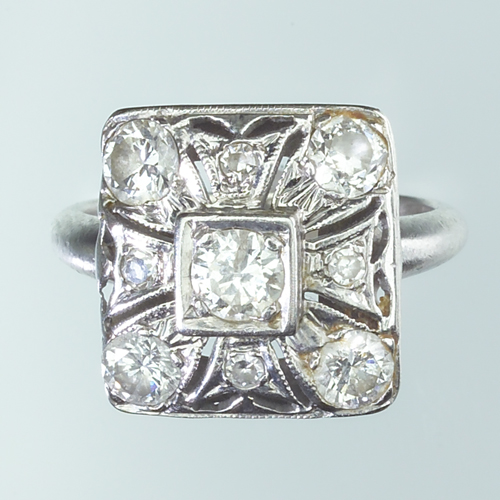 Appraisal: Art Deco k white gold and diamond cocktail ring square