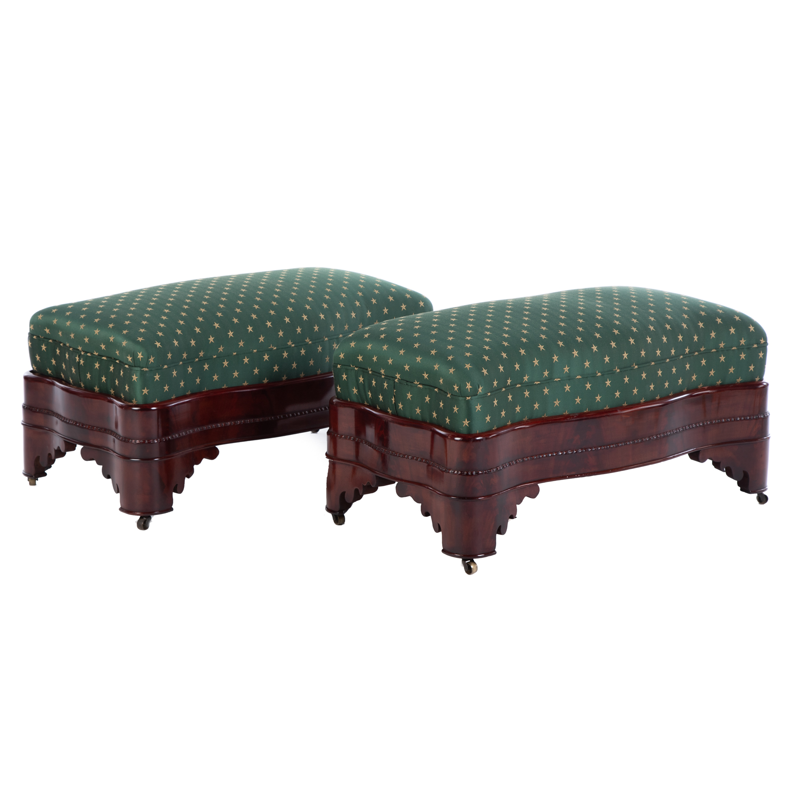 Appraisal: A PAIR OF AMERICAN CLASSICAL SERPENTINE OTTOMANS Circa - frames