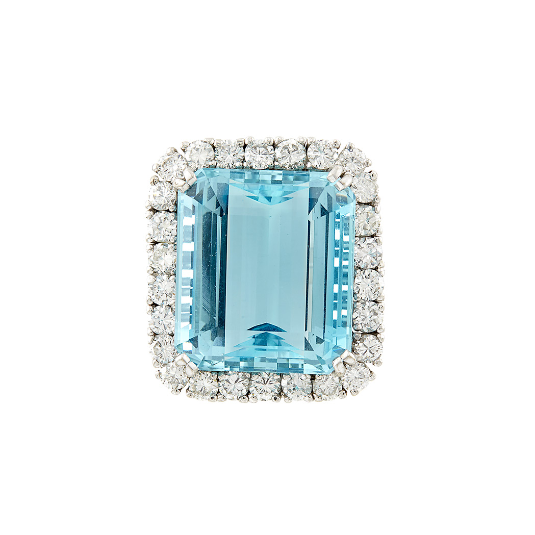 Appraisal: White Gold Aquamarine and Diamond Ring kt one emerald-cut aquamarine