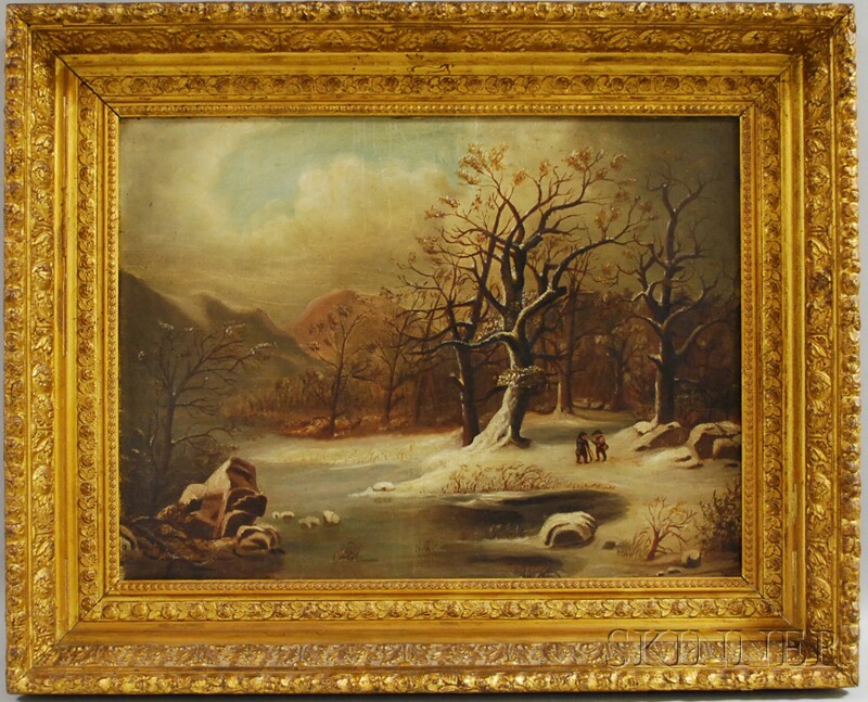 Appraisal: th Century American School Oil on Panel Winter Lake Scene