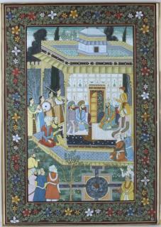 Appraisal: Indian Mughal Painting Royal Figures In Courtyard Indian Mughal painting