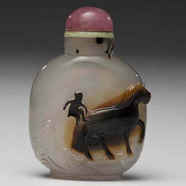 Appraisal: Agate Chinese Snuff Bottle Chinese A white agate lidded snuff