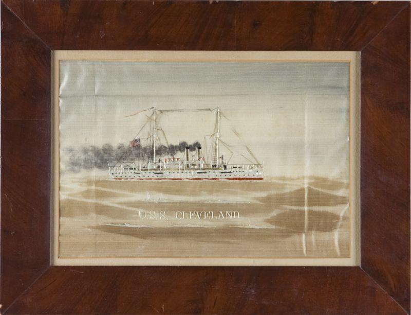 Appraisal: Pictorial Silk Work USS Cleveland Early th c watercolor and