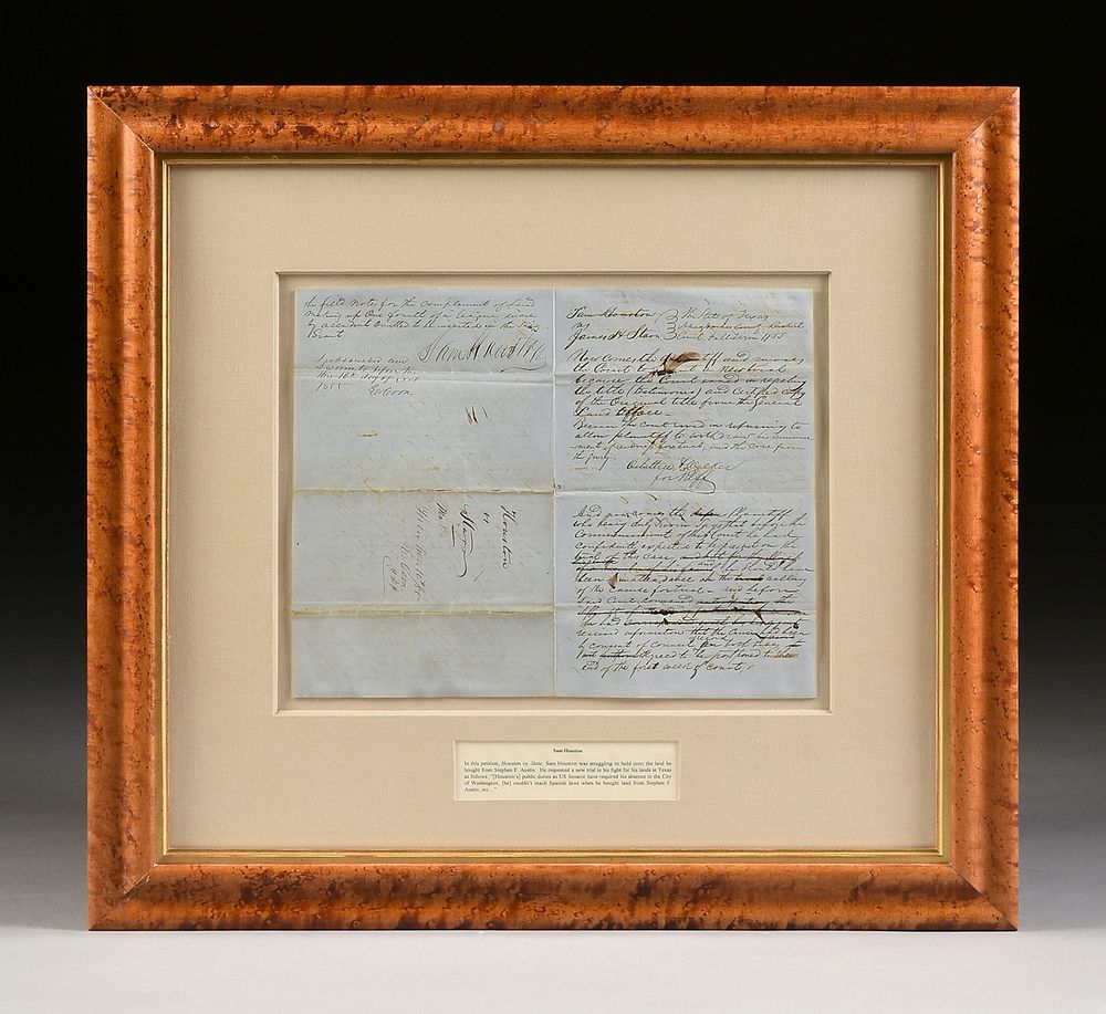 Appraisal: A TEXAS COURT DOCUMENT SIGNED BY SAM HOUSTON Sam Houston