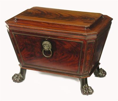 Appraisal: A George IV mahogany sarcophagus shape wine cooler the hinged