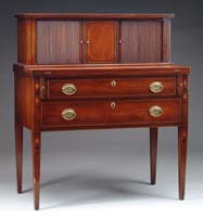 Appraisal: HEPPLEWHITE STYLE INLAID MAHOGANY TAMBOUR SECRETARY BY PAINE FURNITURE Two