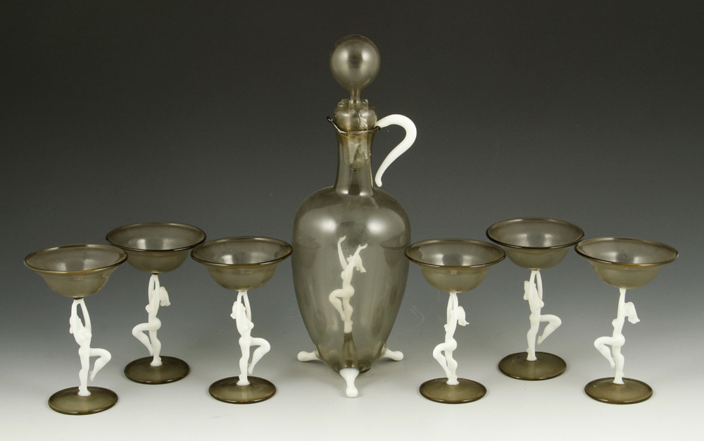 Appraisal: - Bimini Art Glass Nude Dancer Decanter Set Bimini nude