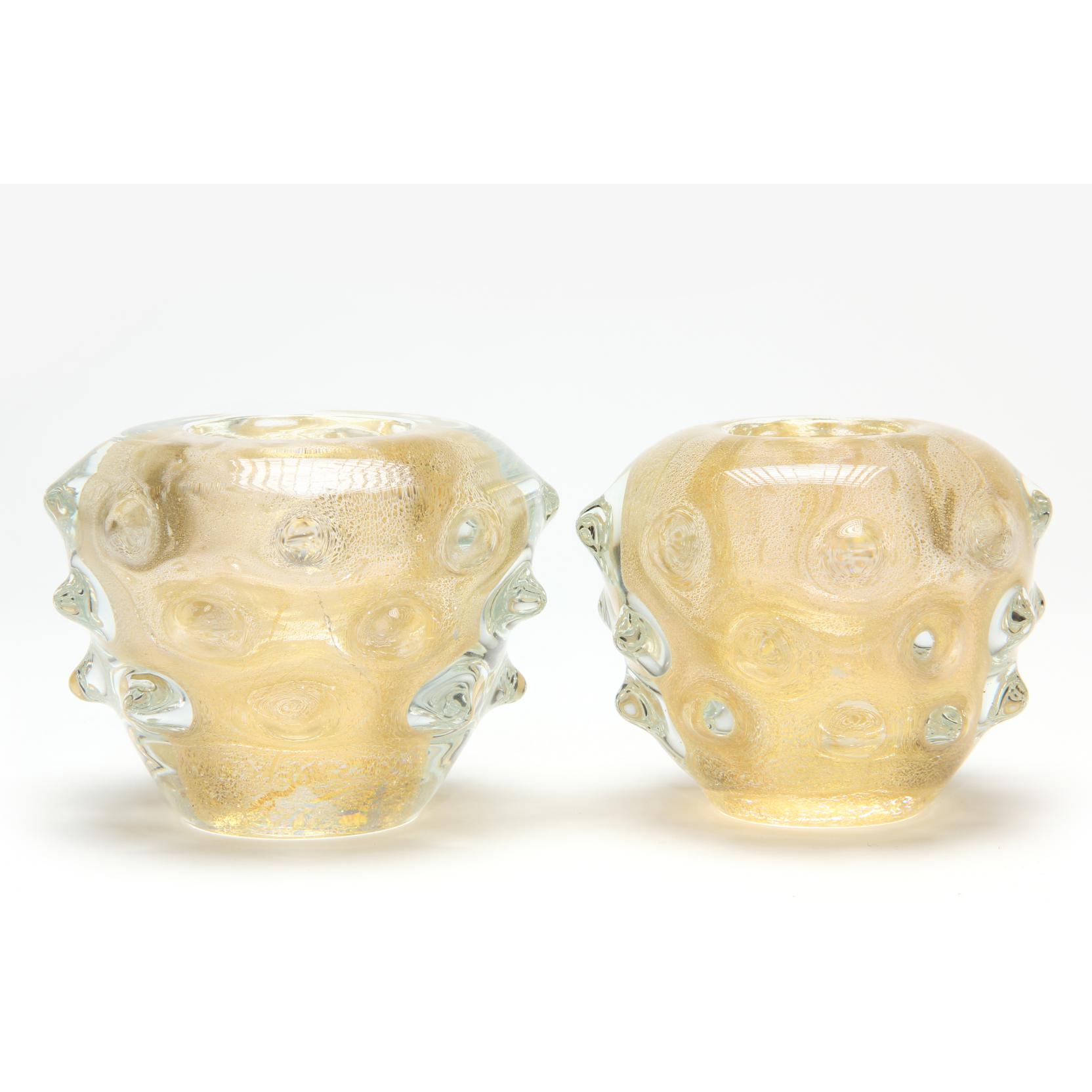 Appraisal: Flavio Poli Pair of Bollicine Glass Vessels Italiy circa Seguso