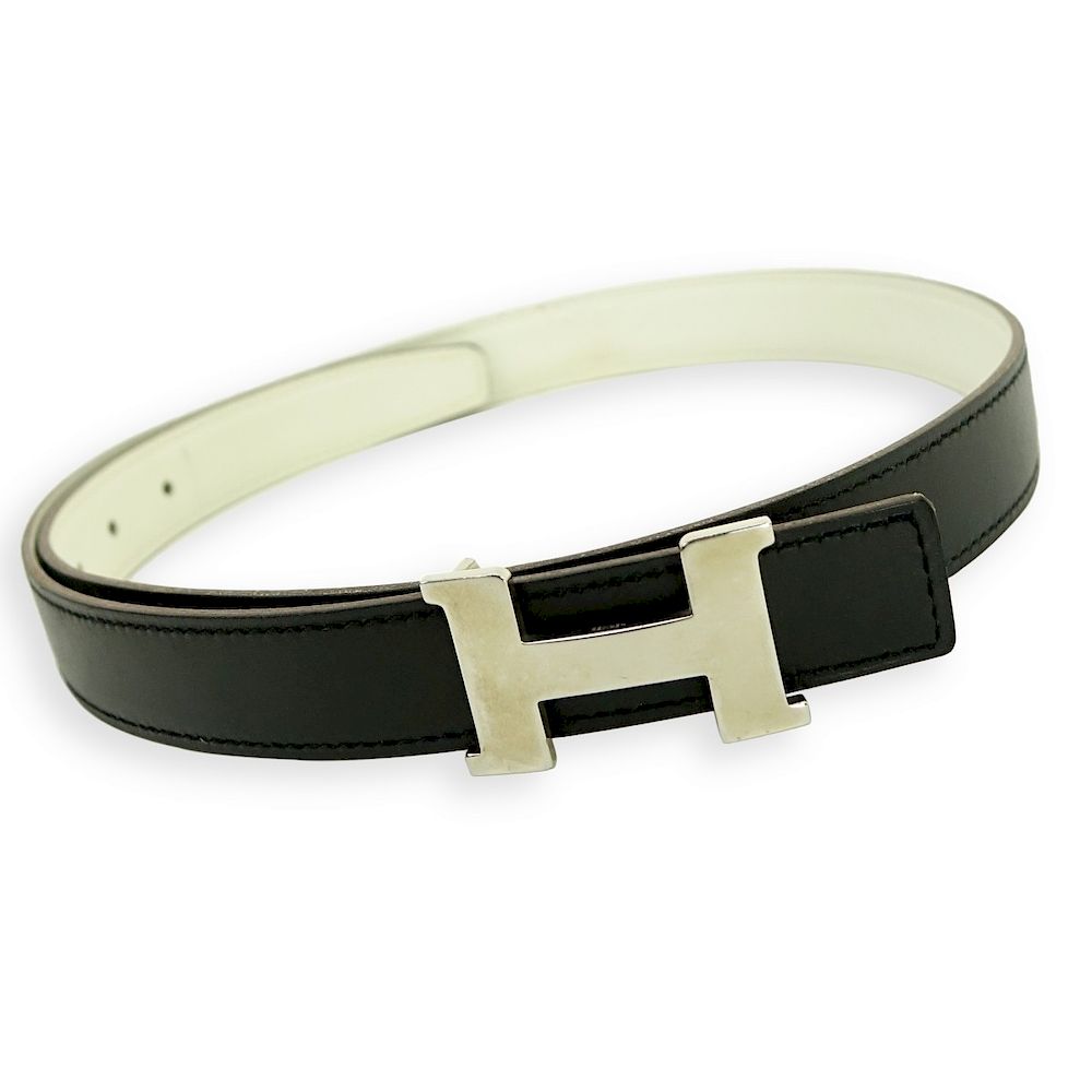 Appraisal: Hermes Black White Togo Leather H Belt Hermes Black White