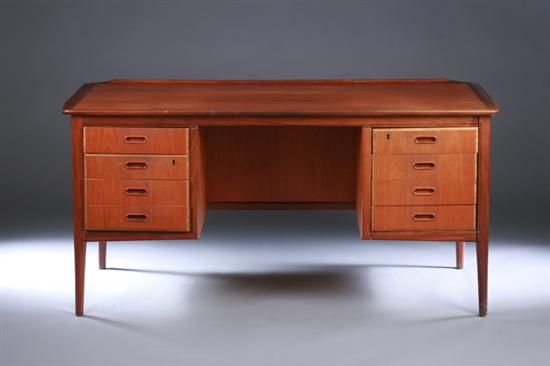 Appraisal: DANISH MODERN TEAKWOOD DESK th century Writing surface above twin