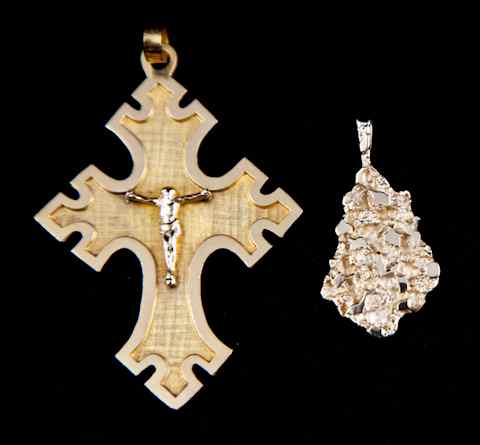 Appraisal: GOLD CRUCIFIX PENDANT AND GOLD NUGGET PENDANT