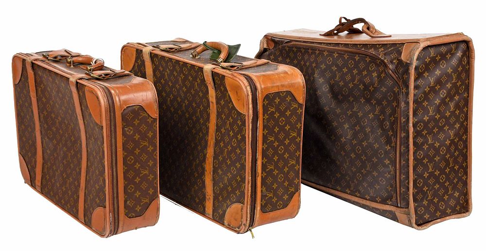 Appraisal: Three Vintage Louis Vuitton Suitcases French American th century monogram