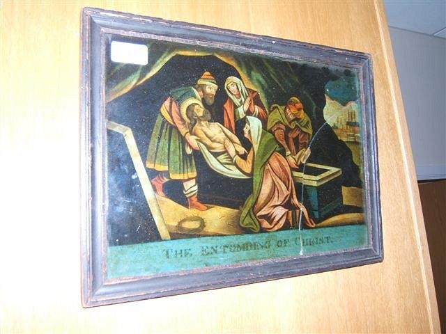 Appraisal: An th Century reverse glass print depicting the entombing of