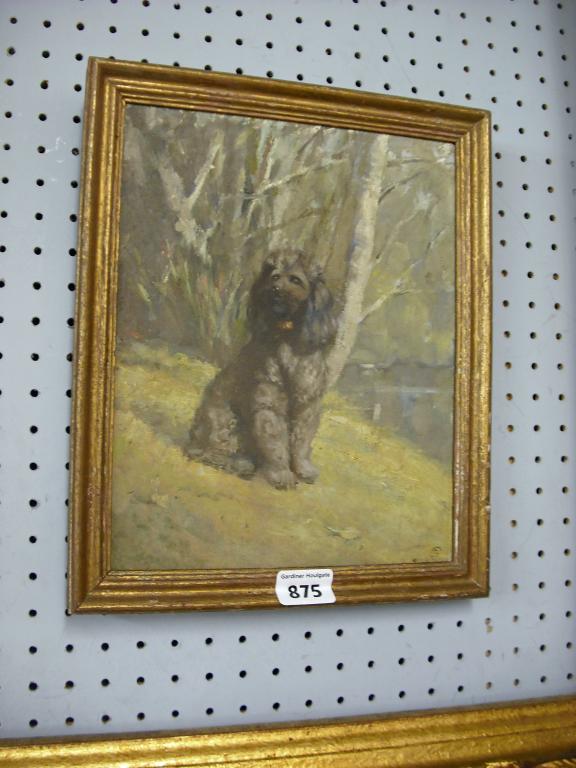 Appraisal: th century British School - black poodle on a river