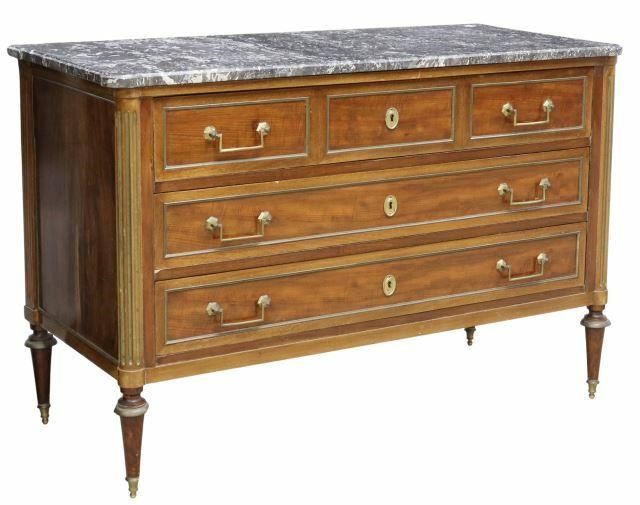 Appraisal: French Louis XVI style marble-top mahogany secretary commode late th