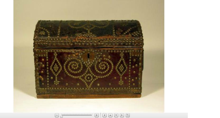 Appraisal: Continental leather and brass stud miniature chest th century