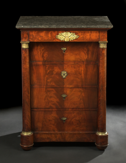 Appraisal: Empire-Style Mahogany and Marble-Top Commode early th century the rectangular