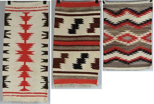 Appraisal: THREE NAVAJO RUGS Mid- th Century Eye dazzler in colors