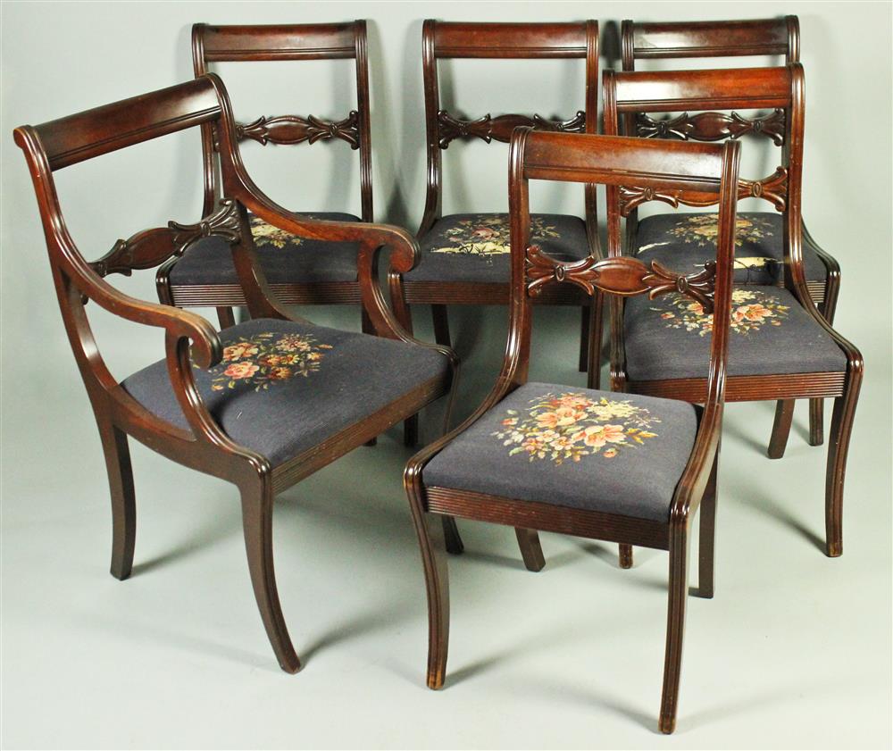 Appraisal: SET OF SIX DUNCAN PHYFE STYLE NEEDLEPOINT UPHOLSTERED CHAIRS each