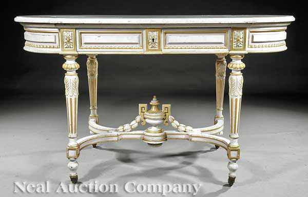 Appraisal: A Pair of Louis XVI-Style Paint-Decorated Center Tables early th