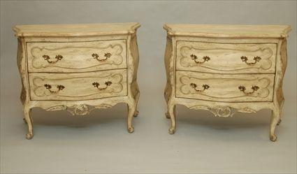 Appraisal: Pair of Painted Diminutive Rococo Commodes Modern