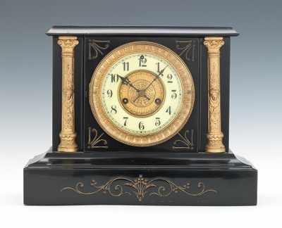 Appraisal: A Waterbury Enameled Steel Mantle Clock Black enameled steel case