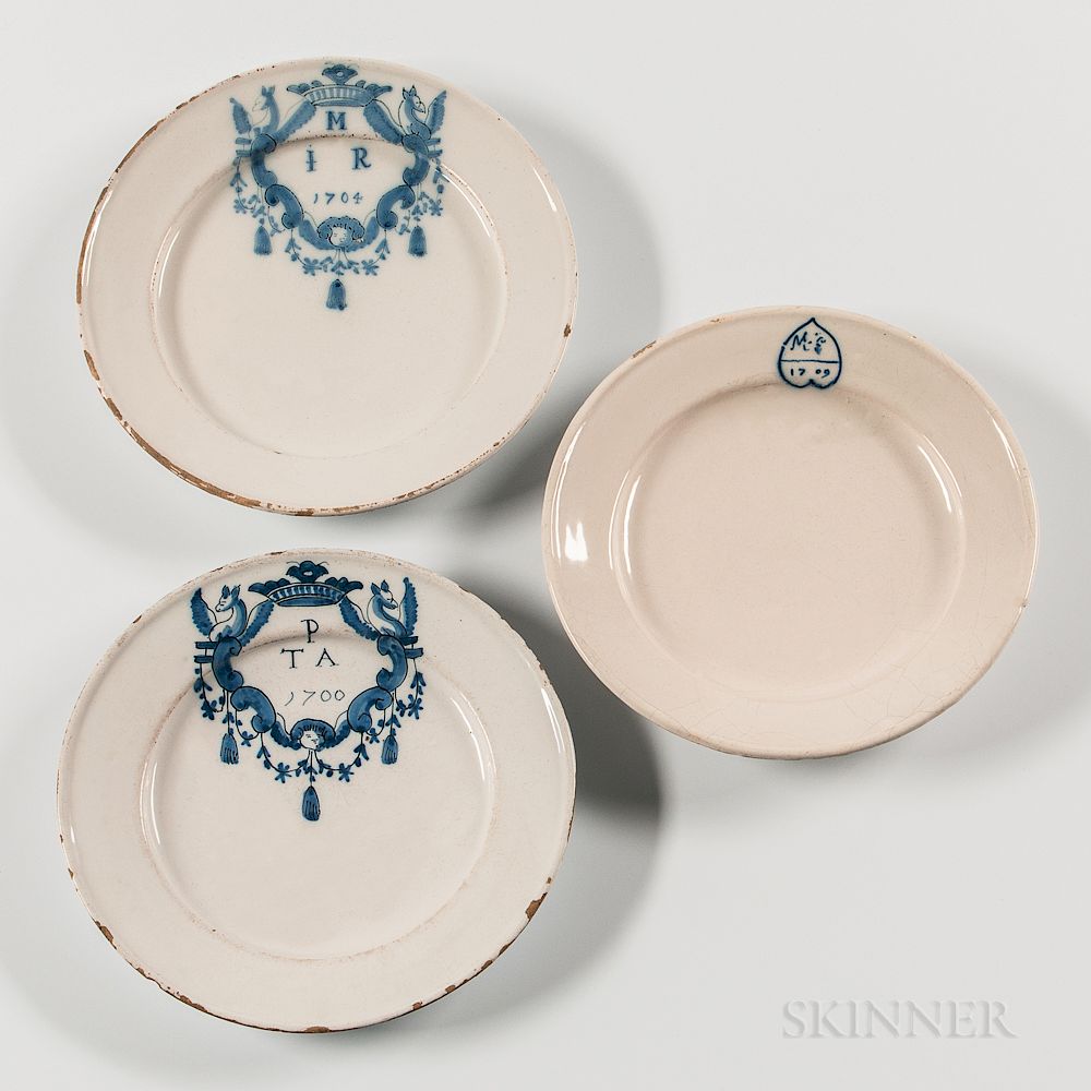 Appraisal: Three Dated Tin-glazed Earthenware Plates Three Dated Tin-glazed Earthenware Plates