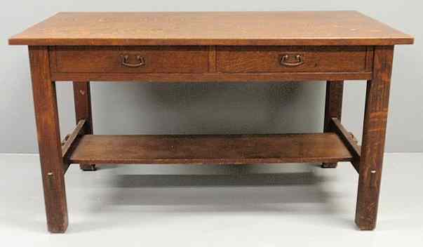 Appraisal: Large L J G Stickley oak desk with mortise and