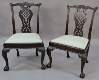 Appraisal: Pair of Chippendale mahogany side chairs having carved crest rail