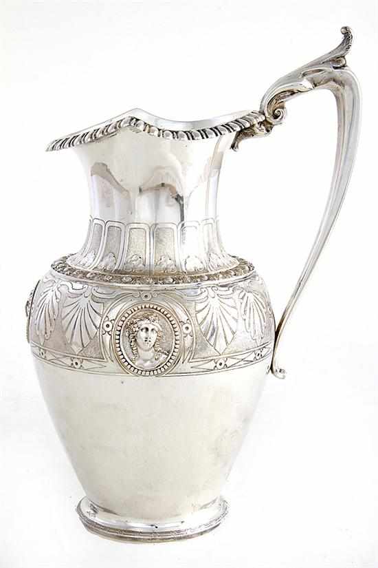 Appraisal: American Medallion decorated coin silver pitcher circa gadroon band on