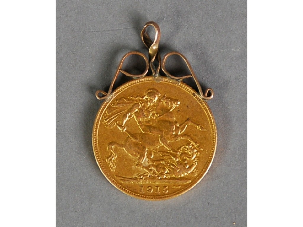 Appraisal: GEORGE V GOLD SOVEREIGN with soldered mount as pendant