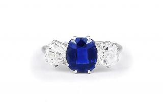 Appraisal: An Art Deco Platinum Sapphire and Diamond Ring Set with