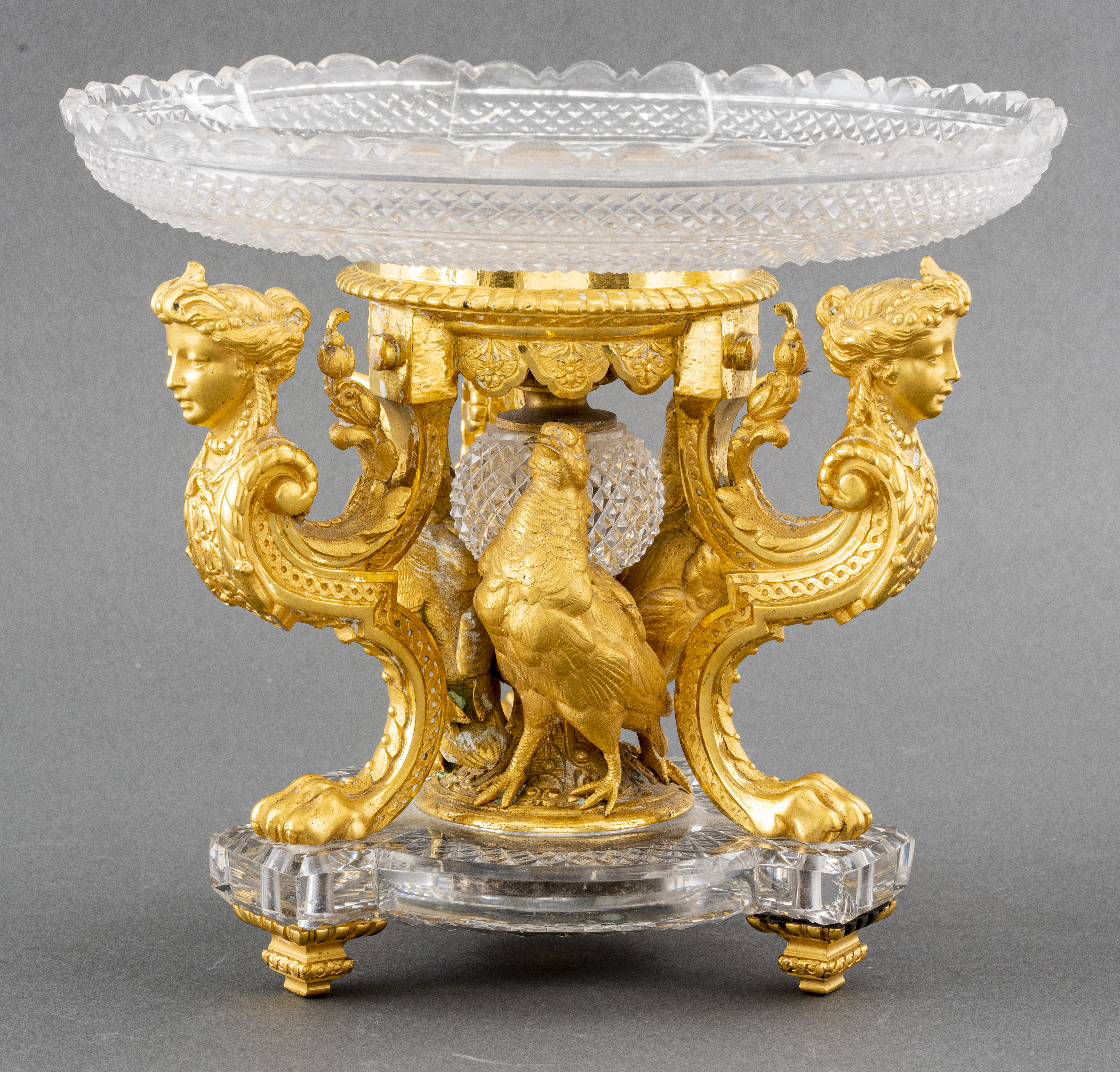 Appraisal: FRENCH GILT BRONZE CUT GLASS TAZZA French Second Empire Revival